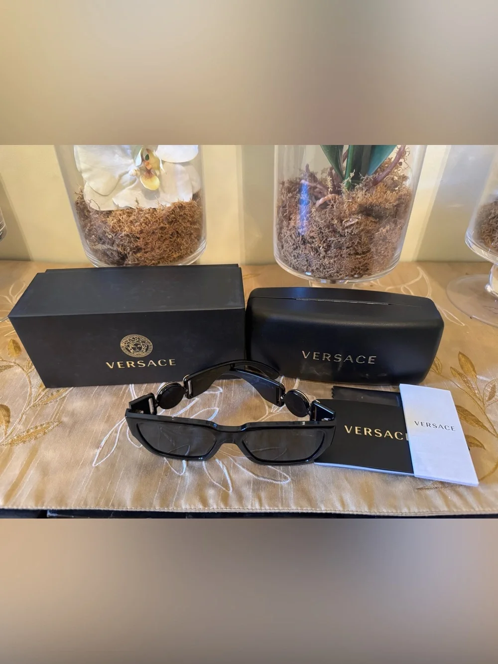 Versace Black Unisex Sunglasses with Dark Lenses